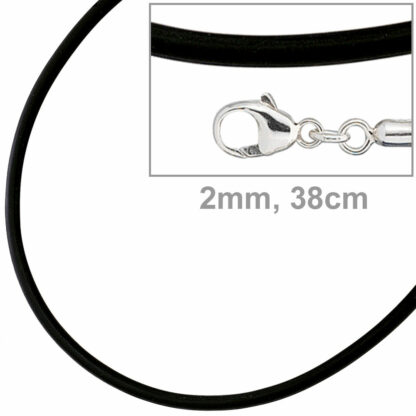 Kautschuk-Band schwarz 925 Silber 38 cm 2 mm