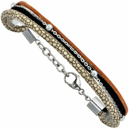 Lederarmband beige mit Edelstahl 