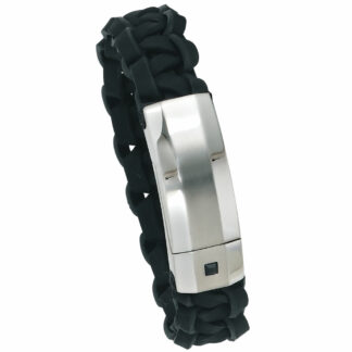 Lederarmband schwarz Edelstahl mit Zirkonia schwarz