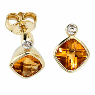 Ohrstecker 333 Gelbgold mit Citrinen und Diamanten