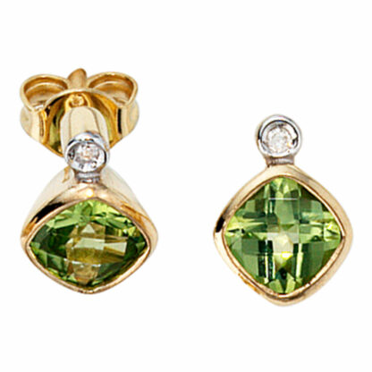 Ohrstecker 333 Gelbgold mit Peridoten und Diamanten