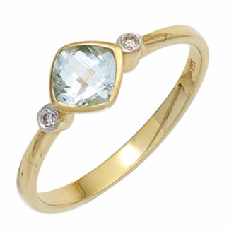 Ring 333 Gelbgold mit Blautopas und Diamanten
