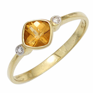 Ring 333 Gelbgold mit Citrin und Diamant