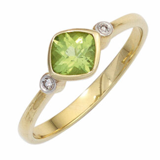 Ring 333 Gelbgold mit Peridot und Diamanten