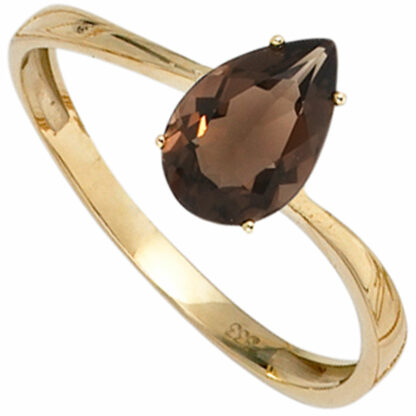 Ring 333 Gelbgold mit Rauchquarz Tropfen