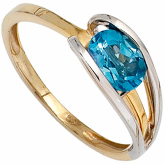Ring 585 Gelb-/Weißgold mit Blautopas