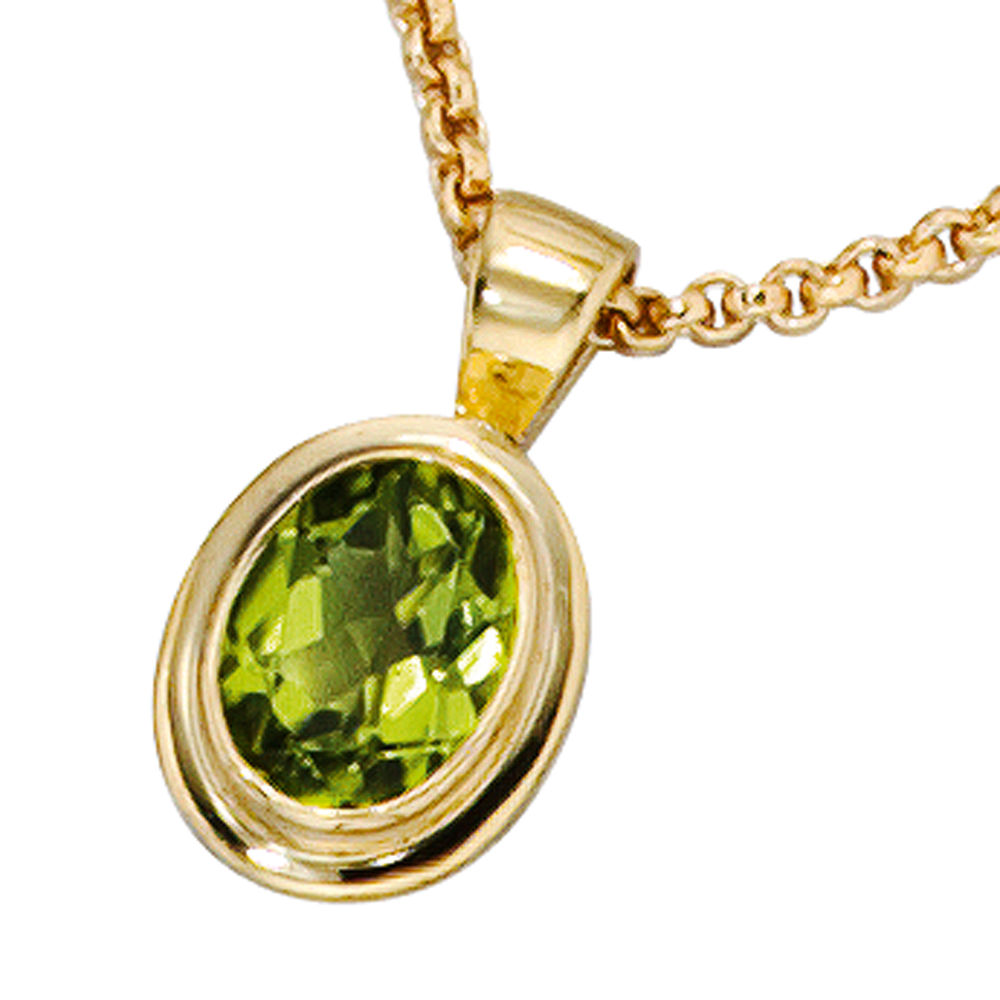 Anhänger 585 Gelbgold mit Peridot oval - Marinas Schmuckwelt