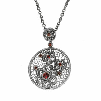 Collier "Blumen" 925 Silber mit Granat rot