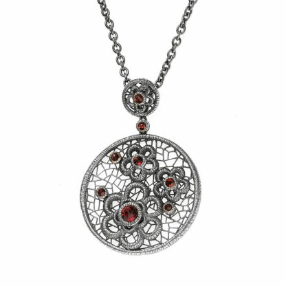 Collier "Blumen" 925 Silber mit Granat rot