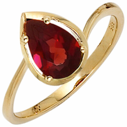 Ring 585 Gelbgold mit Granat Tropfen