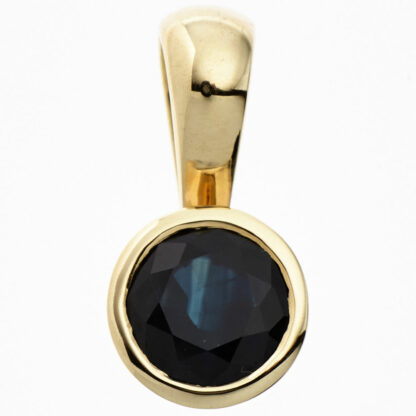 Anhänger 333 Gelbgold mit Blue Saphir rund
