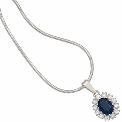 Anhänger 925 Silber mit Blue Saphir und Zirkonia weiß – Bild 2