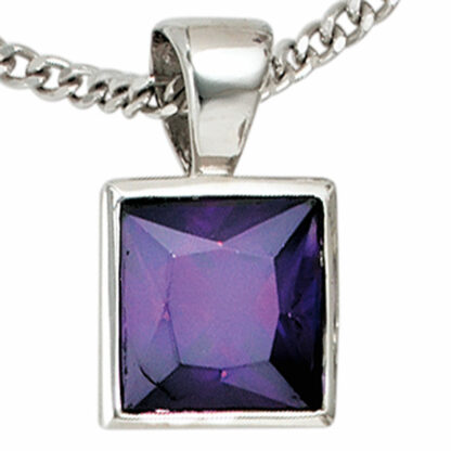 Anhänger 925 Silber mit Zirkonia lila quadratisch