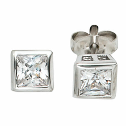 Ohrstecker 925 Silber quadratisch mit Zirkonia weiß