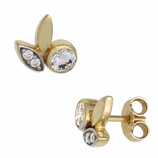 Ohrstecker 333 Gelbgold mit Zirkonia weiß Florales Design