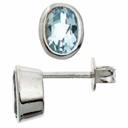 Ohrstecker 925 Silber mit Blautopasen oval