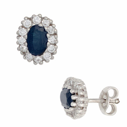 Ohrstecker 925 Silber mit Blue Saphir und Zirkonia weiß