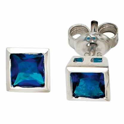 Ohrstecker 925 Silber mit Zirkonia blau quadratisch