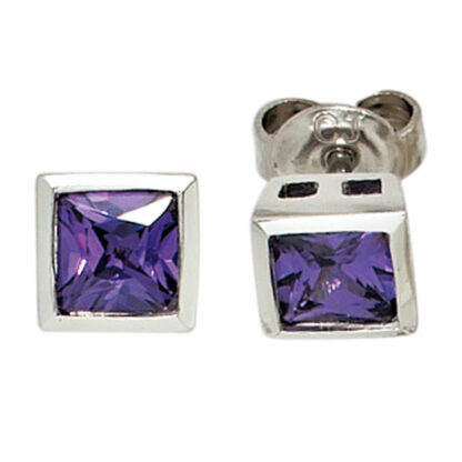Ohrstecker 925 Silber mit Zirkonia lila quadratisch
