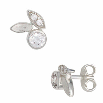 Ohrstecker 925 Silber mit Zirkonia weiß Florales Design