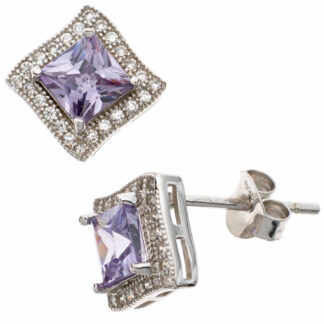 Ohrstecker 925 Silber mit Zirkonia weiß und lavendel