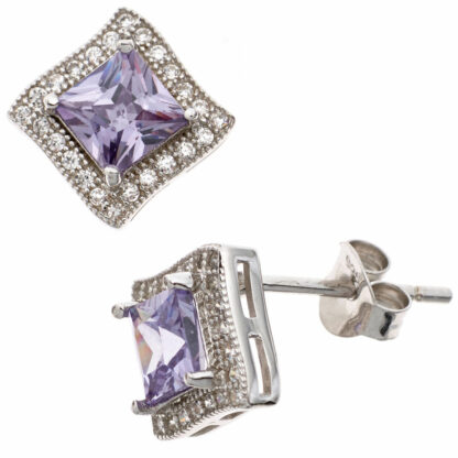 Ohrstecker 925 Silber mit Zirkonia weiß und lavendel