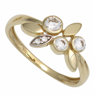 Ring 333 Gelbgold mit Zirkonia weiß Florales Design
