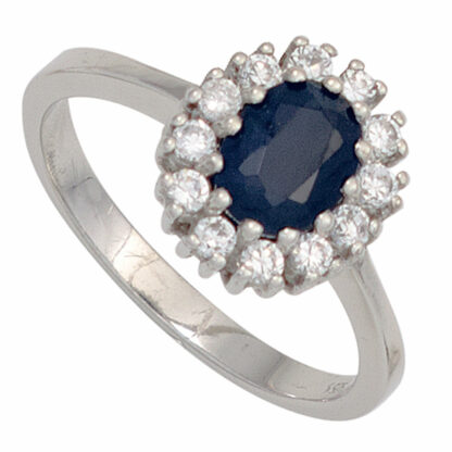 Ring 925 Silber mit Blue Saphir und Zirkonia weiß