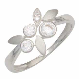 Ring 925 Silber mit Zirkonia weiß Florales Design