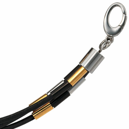 Armband Leder schwarz mit Edelstahl/teilvergoldet