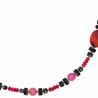 Collier Naturedelstein in pink, grau/schwarz und rotbraun