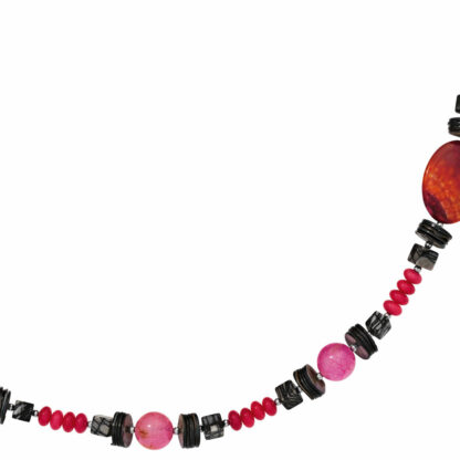 Collier Naturedelstein in pink, grau/schwarz und rotbraun