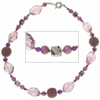 Collier Naturedelsteine violett, lila und grau