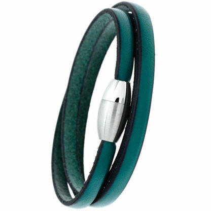 Lederarmband mit Edelstahl grün