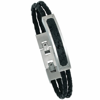Lederarmband schwarz mit Edelstahl und Lava
