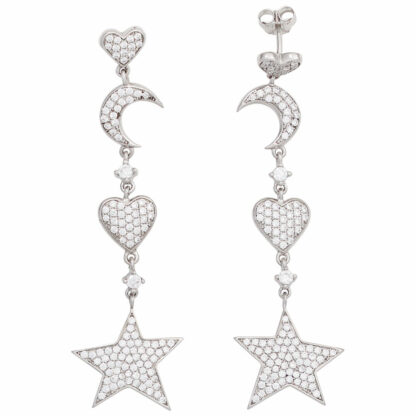 Ohrhänger "Mond, Herz, Stern" 925 Silber mit Zirkonia