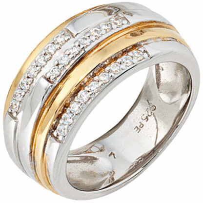 Ring 925 Silber/teilvergoldet mit Zirkonia weiß