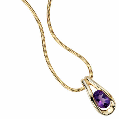 Anhänger 333 Gelbgold mit Amethyst violett oval – Bild 2