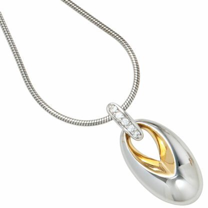 Anhänger 925 Silber/teilvergoldet mit Zirkonia oval – Bild 2
