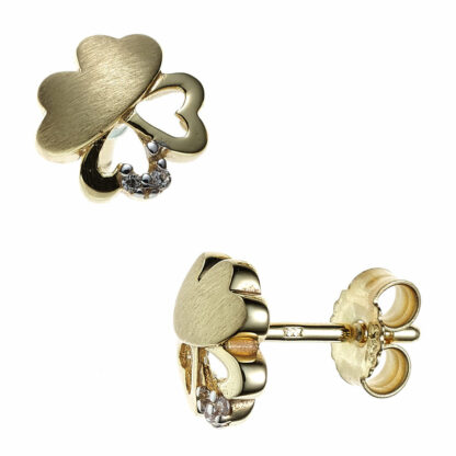 Ohrstecker "Kleeblatt" 333 Gelbgold vier Zirkonia weiß