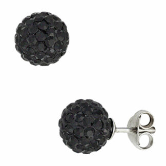 Ohrstecker "Kugel" 925 Silber mit SWAROVSKI ELEMENTS schwarz