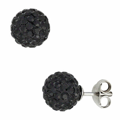 Ohrstecker "Kugel" 925 Silber mit SWAROVSKI ELEMENTS schwarz