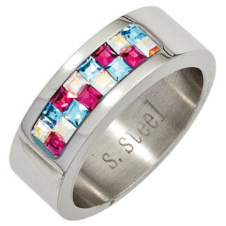 Ring Edelstahl mit SWAROVSKI ELEMENTS bunt
