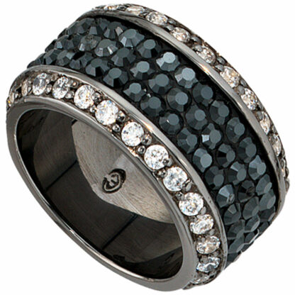 Ring 925 Silber mit SWAROVSKI ELEMENTS weiß/schwarz