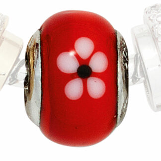 Bead "Blume" 925 Silber rot/weiß/schwarz