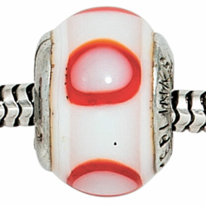 Bead 925 Silber wie/rot mit Kreisen