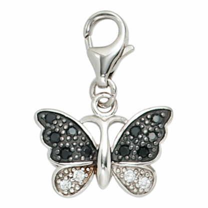 Charm/Einhänger "Schmetterling" 925 Silber mit Zirkonia schwarz/weiß
