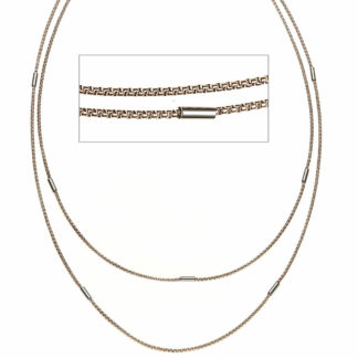 Halskette 2-reihig Edelstahl/teilrotvergoldet 70 cm