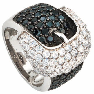 Ring "Gürtelschnalle" 925 Silber mit Zirkonia schwarz/weiß