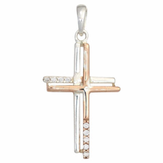 Anhänger "Kreuz" 925 Silber/teilrotvergoldet mit Zirkonia weiß